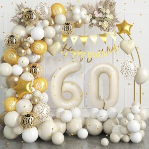 Sand White Gold 60th Birthday Decorations - Balloon Arch Kit With Happy 60th Bir Sand White Gold 60th Birthday Decorations - Balloon Arch Kit With Happy 60th Bir