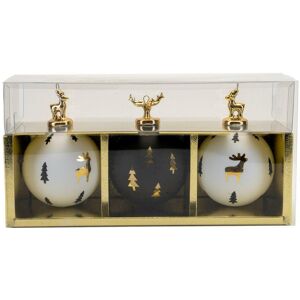 Widdop 3 X Glass Black & White Reindeer Topped Christmas Bauble Tree Decoration Widdop 3 X Glass Black & White Reindeer Topped Christmas Bauble Tree Decoration