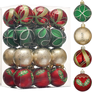 Branded 24pcs 6cm Shatterproof Christmas Baubles - Country Red, Green & Gold Christmas B Branded 24pcs 6cm Shatterproof Christmas Baubles - Country Red, Green & Gold Christmas B