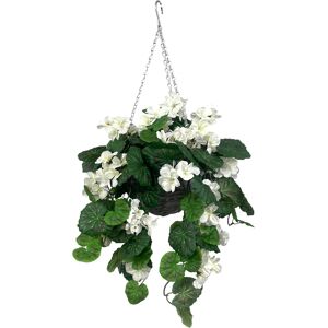 Greenbrokers Artificial White Geranium Grey Rattan Hanging Basket Vine (25cm) Greenbrokers Artificial White Geranium Grey Rattan Hanging Basket Vine (25cm)