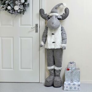 Mr Crimbo Large Grey Reindeer Decoration Christmas Standing Figure White Fleece 138cm Mr Crimbo Large Grey Reindeer Decoration Christmas Standing Figure White Fleece 138cm