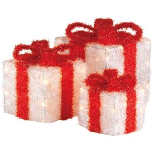 Kaemingk Lumineo Led Christmas Lit Gift Box White/red Kaemingk Lumineo Led Christmas Lit Gift Box White/red