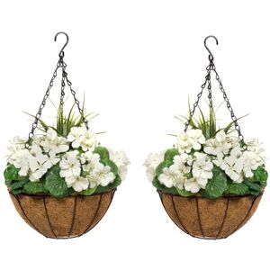 Greenbrokers 2x Artificial Hanging Baskets 25cm Coir With White Geraniums Greenbrokers 2x Artificial Hanging Baskets 25cm Coir With White Geraniums