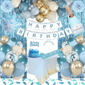 Does Not Apply Blue Birthday Party Decorations With Happy Birthday Banner, Dusty Light Blue San Does Not Apply Blue Birthday Party Decorations With Happy Birthday Banner, Dusty Light Blue San