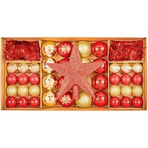 Festive Fun Shatterproof Christmas Tree Baubles Decorations Red & Champagne Gold Pack Of 54 Festive Fun Shatterproof Christmas Tree Baubles Decorations Red & Champagne Gold Pack Of 54