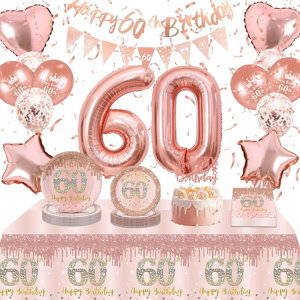 Does Not Apply Rose Gold 60th Birthday Party Decorations Tableware Set Include 60th Birthday Ba Does Not Apply Rose Gold 60th Birthday Party Decorations Tableware Set Include 60th Birthday Ba
