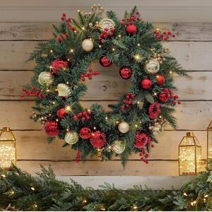 Taylor 60cm Artificial Light Up Hanging Door Christmas Wreath - Classic Red & Gold Taylor 60cm Artificial Light Up Hanging Door Christmas Wreath - Classic Red & Gold