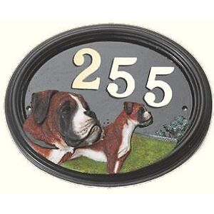 Black Country Metal Works Boxer Dog - Hand Painted House Sign / Plaque With Number Black Country Metal Works Boxer Dog - Hand Painted House Sign / Plaque With Number