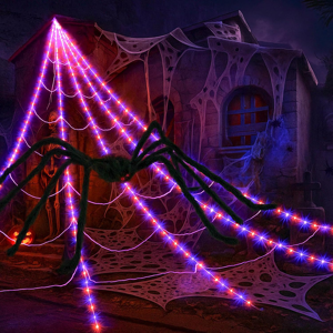 Branded Halloween Decorations, 16.4ft Diameter Spider Web Lights With Black 4ft Spider, Branded Halloween Decorations, 16.4ft Diameter Spider Web Lights With Black 4ft Spider,