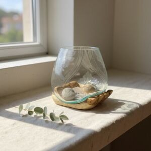 Msl 25cm Teak Wood Hand Sculpture With Glass Bowl - Unique Home Decor Accent Msl 25cm Teak Wood Hand Sculpture With Glass Bowl - Unique Home Decor Accent