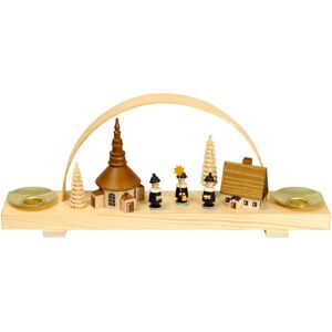 Erzgebirgische Volkskunst Drechslerei Schalling Candle Arch With Seiffen Village And Choir Natural 24.5x10x4.5cm New Light Erzgebirgische Volkskunst Drechslerei Schalling Candle Arch With Seiffen Village And Choir Natural 24.5x10x4.5cm New Light