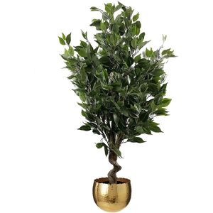 Leaf 110cm Artificial Evergreen Ficus Tree Gold Curve Planter Leaf 110cm Artificial Evergreen Ficus Tree Gold Curve Planter