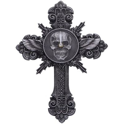 Gothic Cross Skull Clock Memento Horas By Nemesis Now Wall Hanging 42cm Gothic Cross Skull Clock Memento Horas By Nemesis Now Wall Hanging 42cm