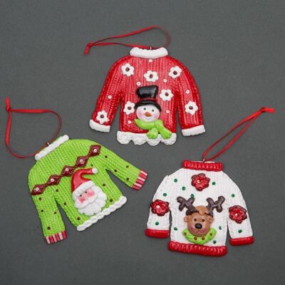 Shatchi Christmas Jumper Santa Snowman Reindeer Xmas Ornament - 12 pcs Shatchi Christmas Jumper Santa Snowman Reindeer Xmas Ornament - 12 pcs