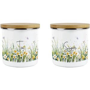 Purely Home Spring Daffodils Tea & Sugar Canister Set - Floral Enamel Kitchen Storage Gift Purely Home Spring Daffodils Tea & Sugar Canister Set - Floral Enamel Kitchen Storage Gift