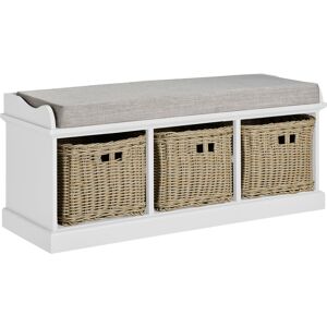 Statement Furniture Tetbury Storage Bench With 3 Faux Wicker Baskets And Grey Cushion Seat Assembled Statement Furniture Tetbury Storage Bench With 3 Faux Wicker Baskets And Grey Cushion Seat Assembled