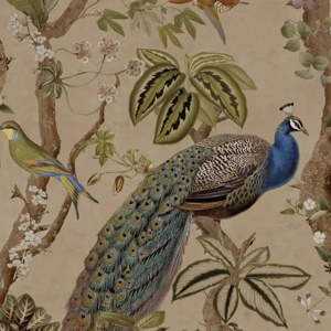 Does Not Apply Taupe Peacock Woods Wallpaper - Modern Botanical With Peacocks Design, Pink & Wh Does Not Apply Taupe Peacock Woods Wallpaper - Modern Botanical With Peacocks Design, Pink & Wh