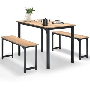 Costway 3 Pcs Dining Table Set Dining Table & 2 Benches Kitchen Space-Saving Furniture Costway 3 Pcs Dining Table Set Dining Table & 2 Benches Kitchen Space-Saving Furniture