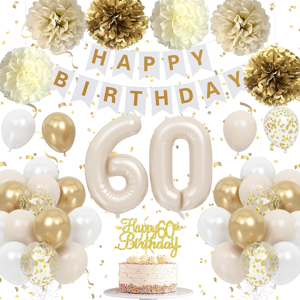Does Not Apply 60th Birthday Decorations For Women Men, Beige Gold White Birthday Balloons Happ Does Not Apply 60th Birthday Decorations For Women Men, Beige Gold White Birthday Balloons Happ