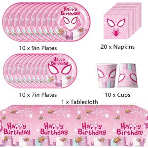 51pcs Pink Spider Party Supplies Include Plates, Cups, Napkins, A Tablecloth 51pcs Pink Spider Party Supplies Include Plates, Cups, Napkins, A Tablecloth
