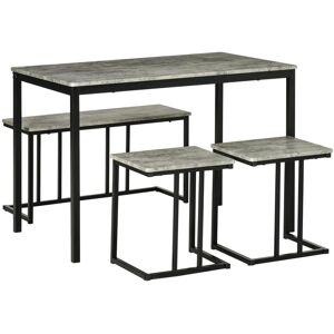 Homcom Dining Table Set, Concrete Effect Kitchen Table Chairs For 4 People, Grey Homcom Dining Table Set, Concrete Effect Kitchen Table Chairs For 4 People, Grey
