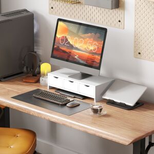 Homcom Monitor Stand Riser With 3 Drawers For Laptop, Computer, Pc, White Homcom Monitor Stand Riser With 3 Drawers For Laptop, Computer, Pc, White