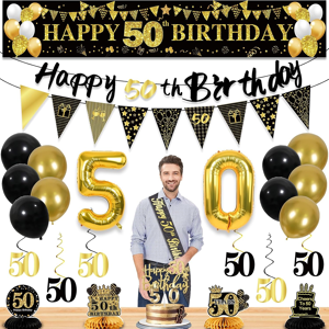 Does Not Apply 27pcs 50th Birthday Decorations For Men, Black Gold 50th Party Decorations, Happ Does Not Apply 27pcs 50th Birthday Decorations For Men, Black Gold 50th Party Decorations, Happ