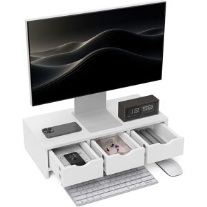 Homcom Monitor Stand Riser With 3 Drawers For Laptop, Computer, Pc, White Homcom Monitor Stand Riser With 3 Drawers For Laptop, Computer, Pc, White