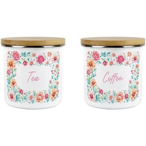 Purely Home Pink Roses Tea & Coffee Canister Set - Floral Enamel 600ml Kitchen Storage Gifts Purely Home Pink Roses Tea & Coffee Canister Set - Floral Enamel 600ml Kitchen Storage Gifts