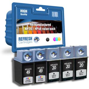 Refresh Cartridges Saver Pack 3x #20 / 2x #49 Ink Compatible With Hp Printers Refresh Cartridges Saver Pack 3x #20 / 2x #49 Ink Compatible With Hp Printers