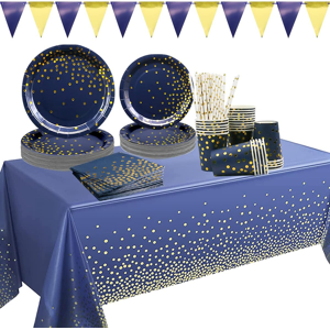 Does Not Apply Navy Blue & Gold Party Tableware Set Plates Cups Napkins Banner Tablecloth Does Not Apply Navy Blue & Gold Party Tableware Set Plates Cups Napkins Banner Tablecloth
