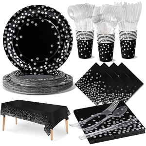 Does Not Apply Paper Plates Napkins Cups Set, 141 Pieces Black And Silver Kids Birthday Party T Does Not Apply Paper Plates Napkins Cups Set, 141 Pieces Black And Silver Kids Birthday Party T