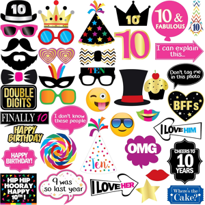 Does Not Apply 10th Birthday Photo Booth Party Props - 40 Pieces - Funny 10th Birthday Party Su Does Not Apply 10th Birthday Photo Booth Party Props - 40 Pieces - Funny 10th Birthday Party Su