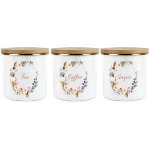 Purely Home Floral Wreath Tea, Coffee & Sugar Canister Set - Enamel Kitchen Storage Canister Purely Home Floral Wreath Tea, Coffee & Sugar Canister Set - Enamel Kitchen Storage Canister