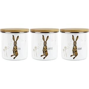Purely Home Hares & Dandelions Tea, Coffee & Sugar Set Of 3 Kitchen Enamel Storage Canisters Purely Home Hares & Dandelions Tea, Coffee & Sugar Set Of 3 Kitchen Enamel Storage Canisters