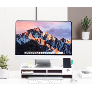 Does Not Apply Monitor Stand Riser, Laptop Riser Shelf With Organizer Drawer (White, 19\" L X 8\ Does Not Apply Monitor Stand Riser, Laptop Riser Shelf With Organizer Drawer (White, 19\" L X 8\