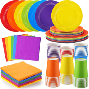 Does Not Apply 120pcs Colorful Paper Party Tableware, 30 X 23cm Dinner Plates & 18cm Salad Plat Does Not Apply 120pcs Colorful Paper Party Tableware, 30 X 23cm Dinner Plates & 18cm Salad Plat