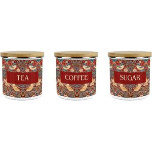 Purely Home Red Strawberry Thief Tea, Coffee & Sugar Storage Canisters Set - Mo Purely Home Red Strawberry Thief Tea, Coffee & Sugar Storage Canisters Set - Mo