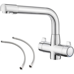 Does Not Apply Brass Kitchen Sink Tap With 360° Swivel Spout And Dual Lever Knobs - Chromed Fin Does Not Apply Brass Kitchen Sink Tap With 360° Swivel Spout And Dual Lever Knobs - Chromed Fin