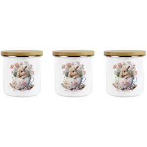 Purely Home Bunny Rabbit Tea Coffee Sugar Canister Set - Medium Enamel Kitchen Storage Gift Purely Home Bunny Rabbit Tea Coffee Sugar Canister Set - Medium Enamel Kitchen Storage Gift