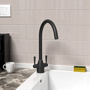 Nes Home Matt Black Modern Kitchen Sink Swivel Mixer Tap Dual Lever Nes Home Matt Black Modern Kitchen Sink Swivel Mixer Tap Dual Lever