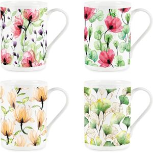 Purely Home Red & Green Floral Mugs Set - Bone China Glass Flowers Tea/coffee Gift Set Of 4 Purely Home Red & Green Floral Mugs Set - Bone China Glass Flowers Tea/coffee Gift Set Of 4