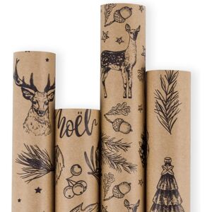 Ruspepa Christmas Wrapping Paper Roll - Brown Kraft Paper With Black Christmas Ruspepa Christmas Wrapping Paper Roll - Brown Kraft Paper With Black Christmas