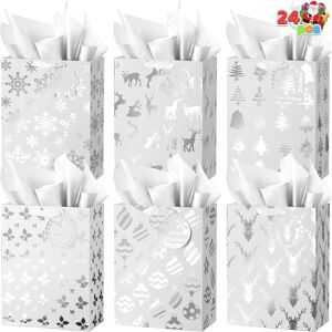 Joyin 24 Pcs Christmas Foil Silver Gift Bags With Tissue Papers And Name Card T Joyin 24 Pcs Christmas Foil Silver Gift Bags With Tissue Papers And Name Card T