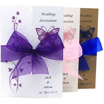 Forgetmenotdesigns911 50 Wedding Invitations-Gatefold- Personalised - Loads Of Design/ribbon Colours Forgetmenotdesigns911 50 Wedding Invitations-Gatefold- Personalised - Loads Of Design/ribbon Colours