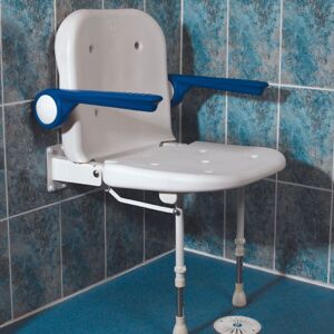 Akw 4000 Series Standard Fold Up Shower Seat With Back And Blue Padded Arms Akw 4000 Series Standard Fold Up Shower Seat With Back And Blue Padded Arms
