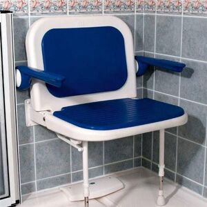 Akw 4000 Series Extra Wide Fold Up Padded Shower Seat Blue With Back & Blue Arms Akw 4000 Series Extra Wide Fold Up Padded Shower Seat Blue With Back & Blue Arms