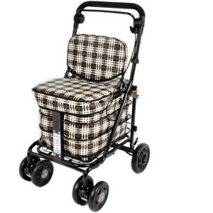 Prestige Shopping Trolley With Backrest & Seat - (Brown Tartan) Black Edition Prestige Shopping Trolley With Backrest & Seat - (Brown Tartan) Black Edition