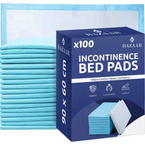 Branded 100 X Disposable Incontinence Bed Pads 90 X 60cm – Highly Absorbent Waterproof B Branded 100 X Disposable Incontinence Bed Pads 90 X 60cm – Highly Absorbent Waterproof B