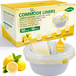 Branded Commode Liners With Absorbent Pads For Bedside Commode, 50 Lemon Scented Bedside Branded Commode Liners With Absorbent Pads For Bedside Commode, 50 Lemon Scented Bedside